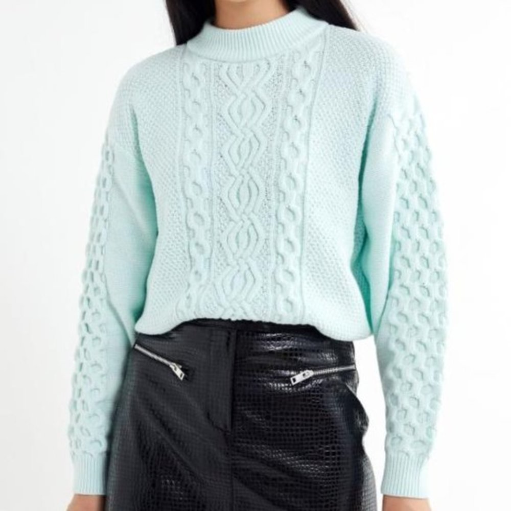 Urban Outfitters UO Austin Mock-Neck Cable Knit Sweater
